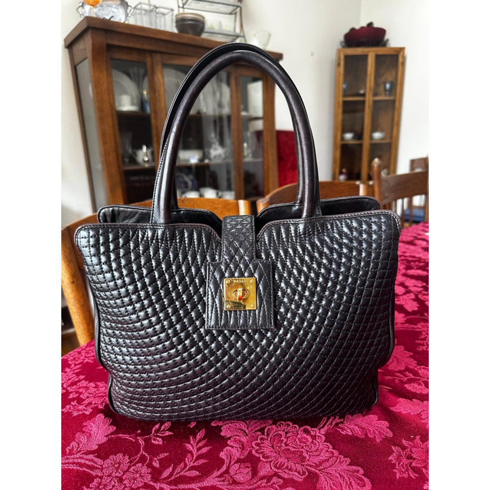 BALLY Black Quilted Leather Satchel w/ Turlock Closure